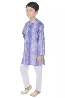 Purple printed cotton Kurta Pyjama For Boys