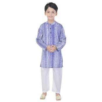 Purple printed cotton Kurta Pyjama For Boys 4