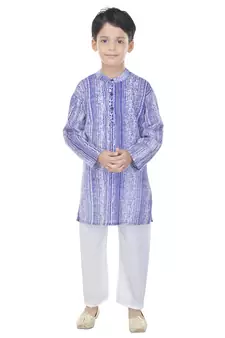 Purple printed cotton Kurta Pyjama For Boys