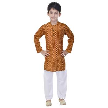 Yellow printed cotton Kurta Pyjama For Boys 1
