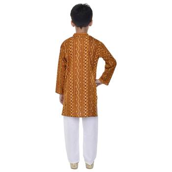 Yellow printed cotton Kurta Pyjama For Boys 2