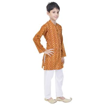 Yellow printed cotton Kurta Pyjama For Boys 3