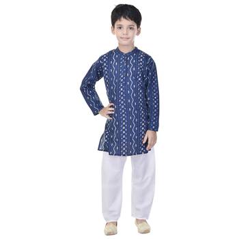 Blue printed cotton Kurta Pyjama For Boys 1