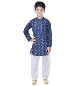 Blue printed cotton Kurta Pyjama For Boys