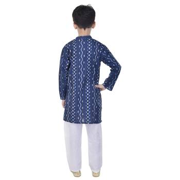 Blue printed cotton Kurta Pyjama For Boys 2
