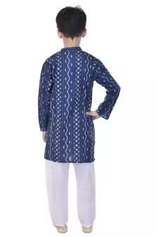 Blue printed cotton Kurta Pyjama For Boys