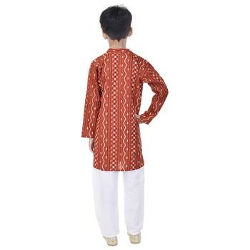 Orange printed cotton Kurta Pyjama For Boys 2