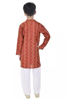 Orange printed cotton Kurta Pyjama For Boys