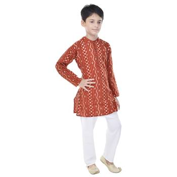 Orange printed cotton Kurta Pyjama For Boys 3