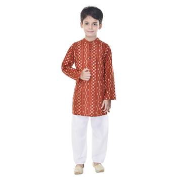 Orange printed cotton Kurta Pyjama For Boys 4