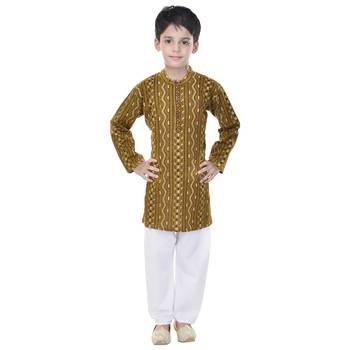 Green printed cotton Kurta Pyjama For Boys 1