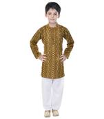 Green printed cotton Kurta Pyjama For Boys