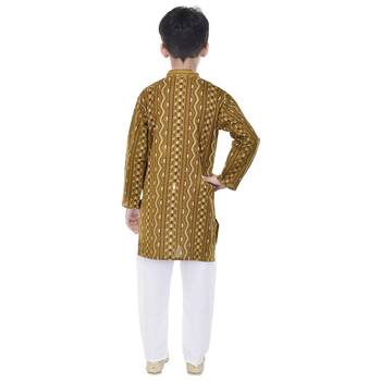 Green printed cotton Kurta Pyjama For Boys 2