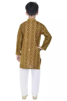 Green printed cotton Kurta Pyjama For Boys