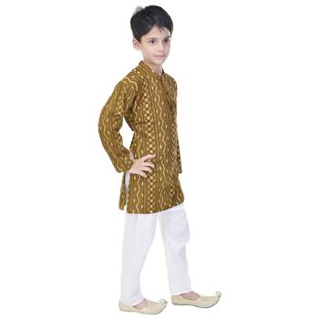 Green printed cotton Kurta Pyjama For Boys 3