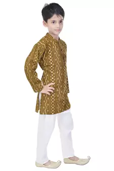 Green printed cotton Kurta Pyjama For Boys