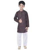 Black printed cotton Kurta Pyjama For Boys