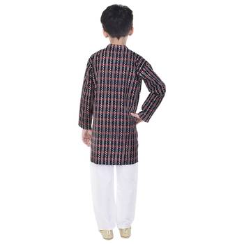 Black printed cotton Kurta Pyjama For Boys 2