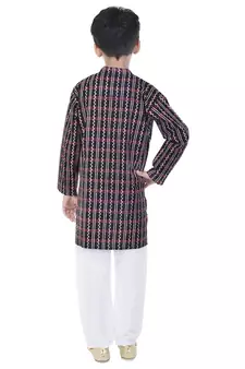 Black printed cotton Kurta Pyjama For Boys