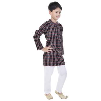 Black printed cotton Kurta Pyjama For Boys 3