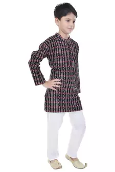 Black printed cotton Kurta Pyjama For Boys