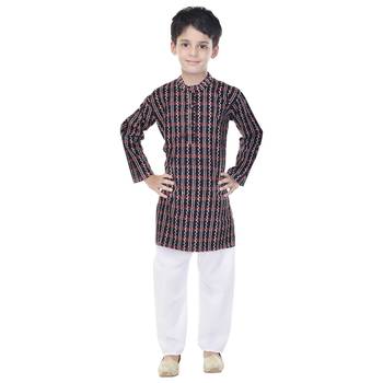 Black printed cotton Kurta Pyjama For Boys 4
