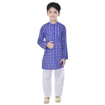 Blue printed cotton Kurta Pyjama For Boys 1