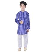 Blue printed cotton Kurta Pyjama For Boys