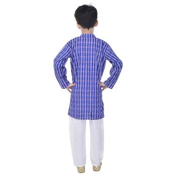 Blue printed cotton Kurta Pyjama For Boys 2