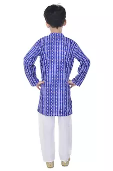 Blue printed cotton Kurta Pyjama For Boys