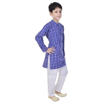 Blue printed cotton Kurta Pyjama For Boys 3