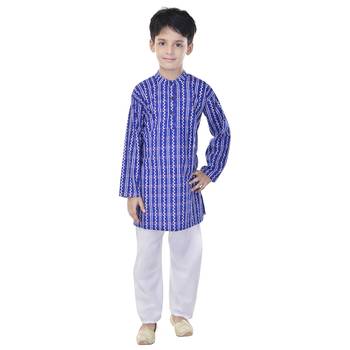 Blue printed cotton Kurta Pyjama For Boys 4