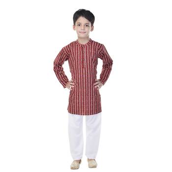 Maroon printed cotton Kurta Pyjama For Boys 1