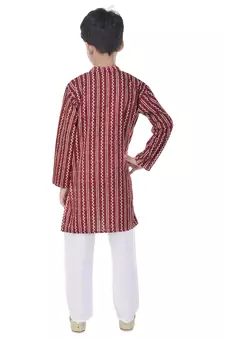 Maroon printed cotton Kurta Pyjama For Boys