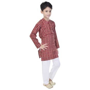 Maroon printed cotton Kurta Pyjama For Boys 3