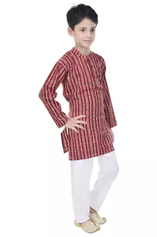 Maroon printed cotton Kurta Pyjama For Boys