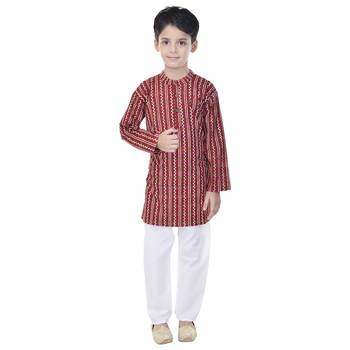 Maroon printed cotton Kurta Pyjama For Boys 4