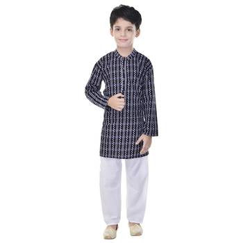 Black printed cotton Kurta Pyjama For Boys 1