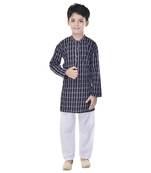 Black printed cotton Kurta Pyjama For Boys