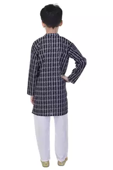 Black printed cotton Kurta Pyjama For Boys