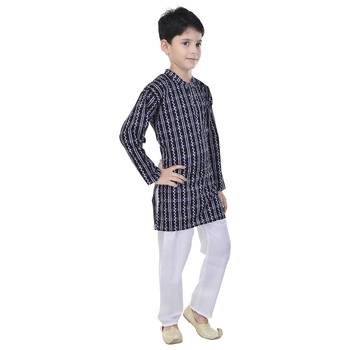 Black printed cotton Kurta Pyjama For Boys 3
