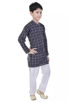 Black printed cotton Kurta Pyjama For Boys