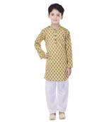 Yellow printed cotton Kurta Pyjama For Boys