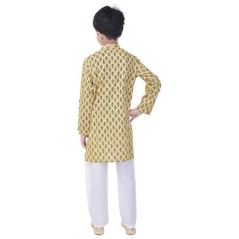 Yellow printed cotton Kurta Pyjama For Boys 2