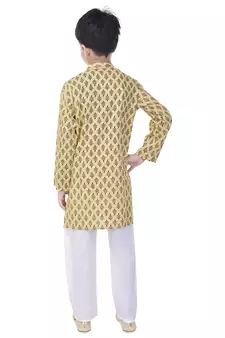 Yellow printed cotton Kurta Pyjama For Boys