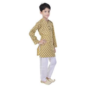 Yellow printed cotton Kurta Pyjama For Boys 3