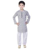 White printed cotton Kurta Pyjama For Boys