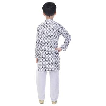 White printed cotton Kurta Pyjama For Boys 2