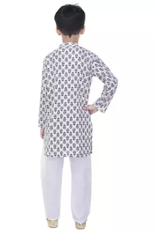 White printed cotton Kurta Pyjama For Boys