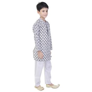 White printed cotton Kurta Pyjama For Boys 3